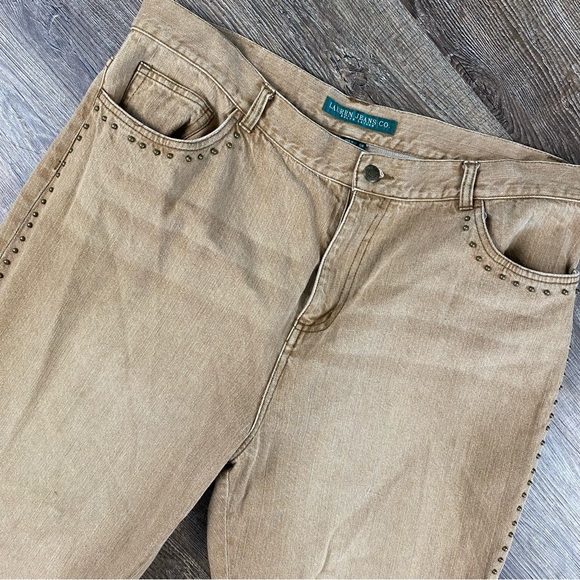 Lauren Ralph Lauren Jeans Women 16W Tan Bootcut Studded Western Cowgirl Denim - Picture 2 of 9